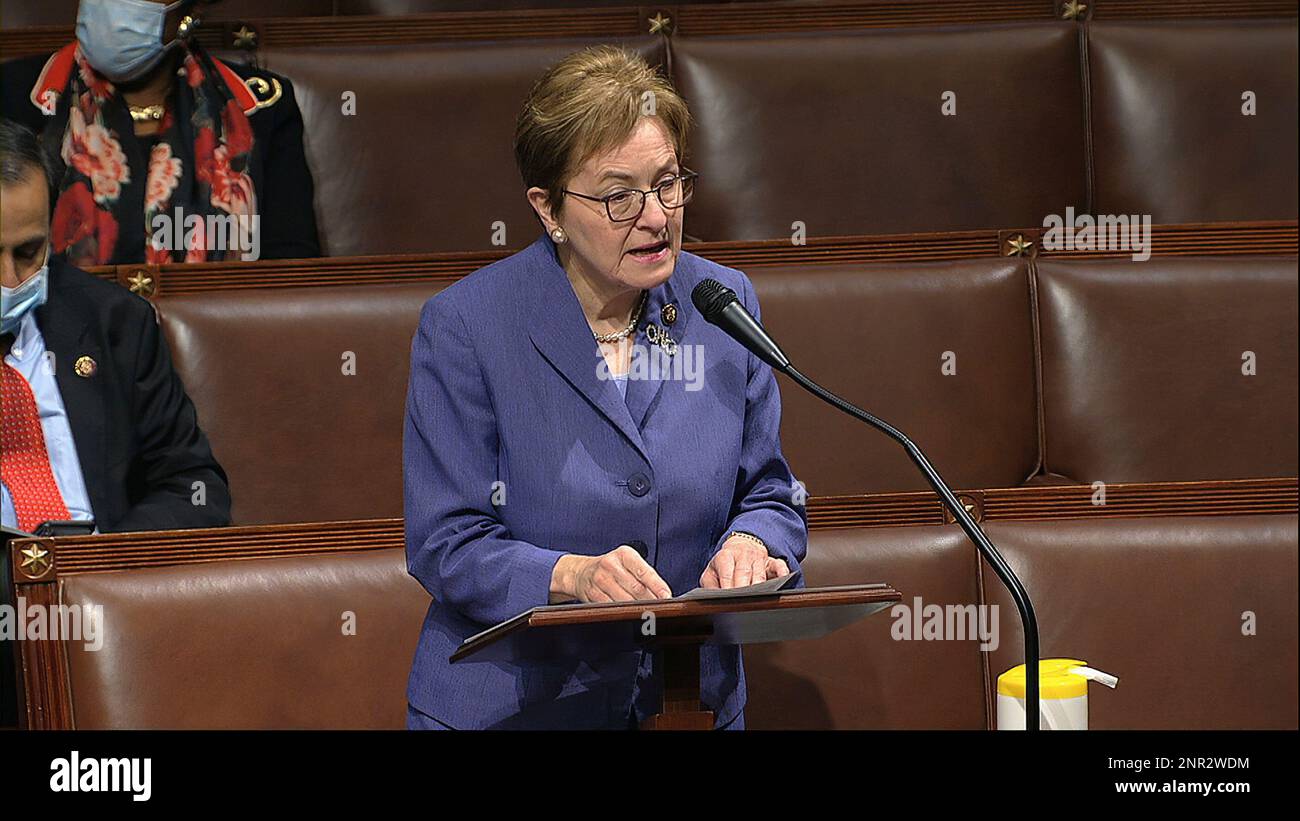 In this image from video, Rep. Marcy Kaptur, DOhio, speaks on the floor of the House of