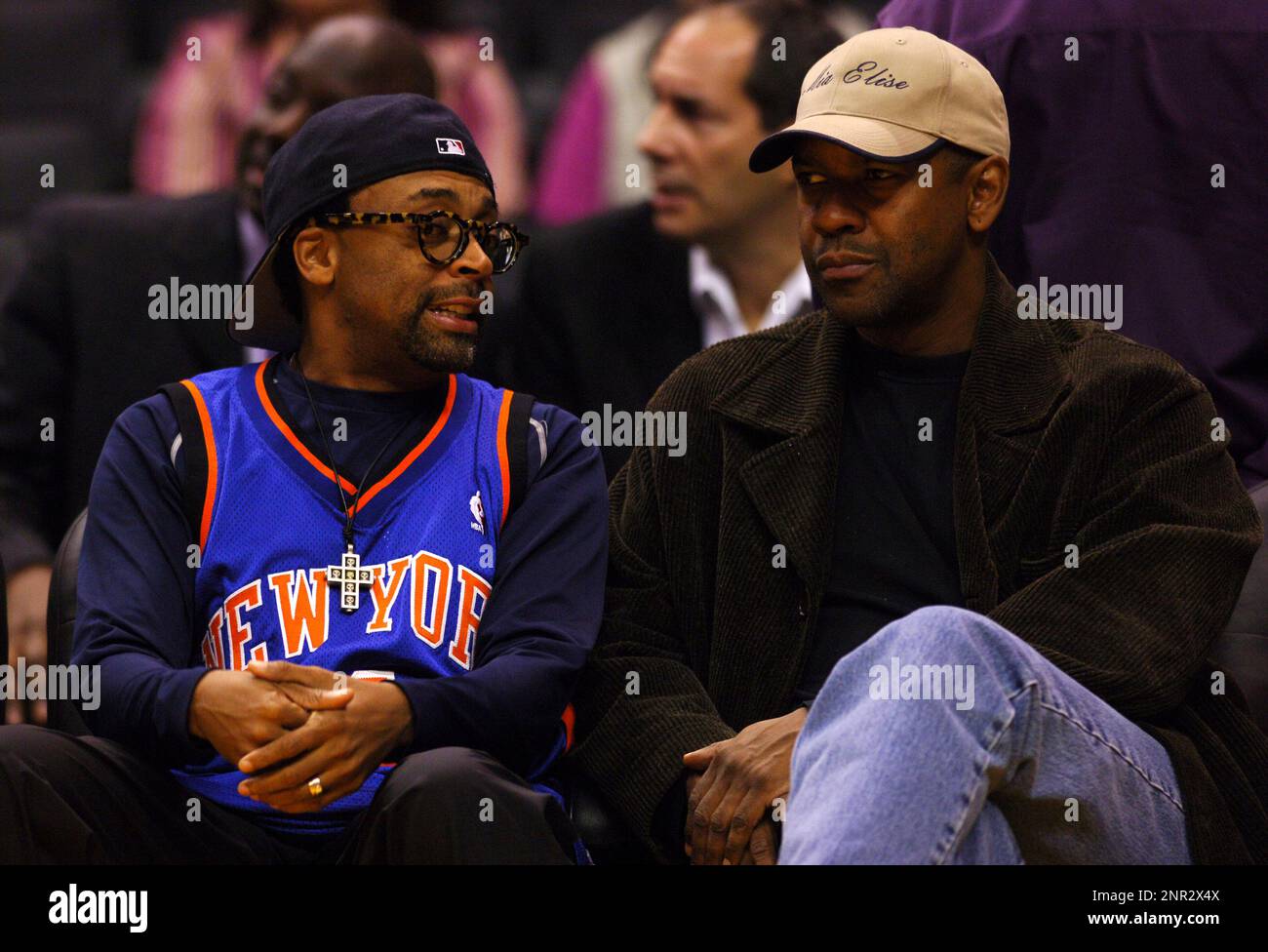 Denzel Washington and his He Got Game director Spike Lee attend the Lakers  vs. Knicks game