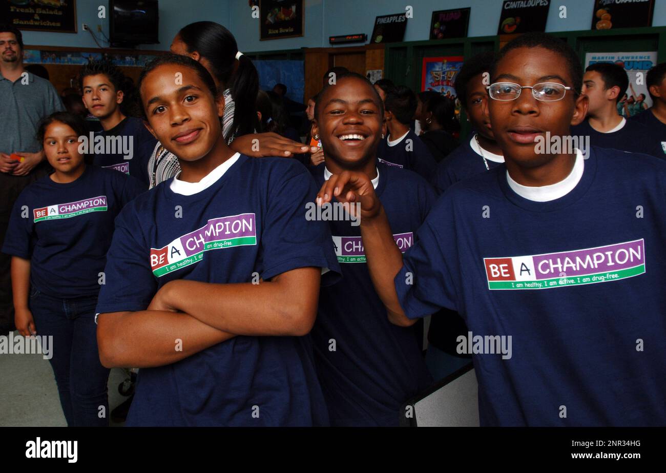 Students at Bud Carson Middle School in Hawthorne, Calif. particpate in the "Be A Champion