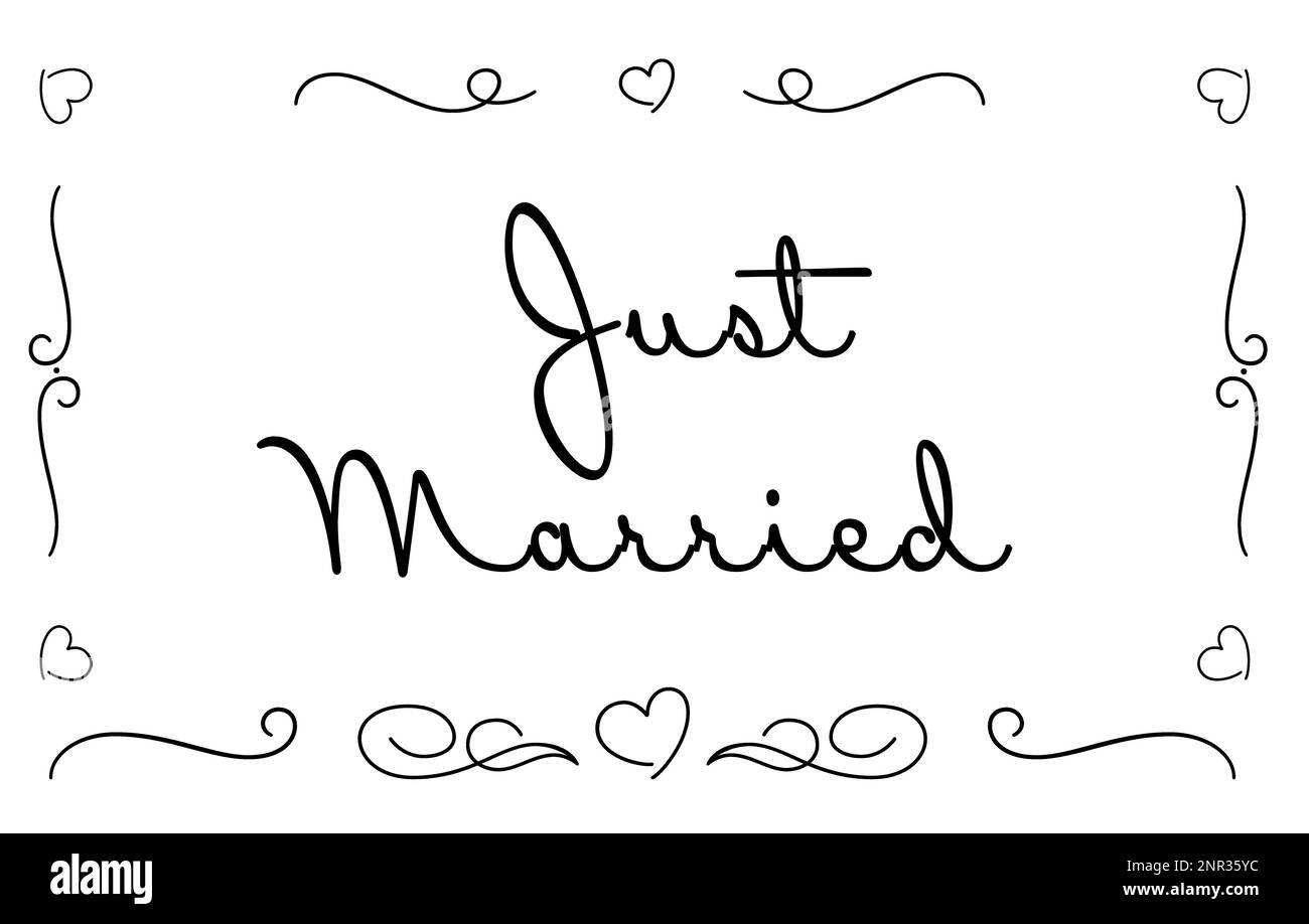 Text Just Married on white background. Wedding day Stock Photo Alamy