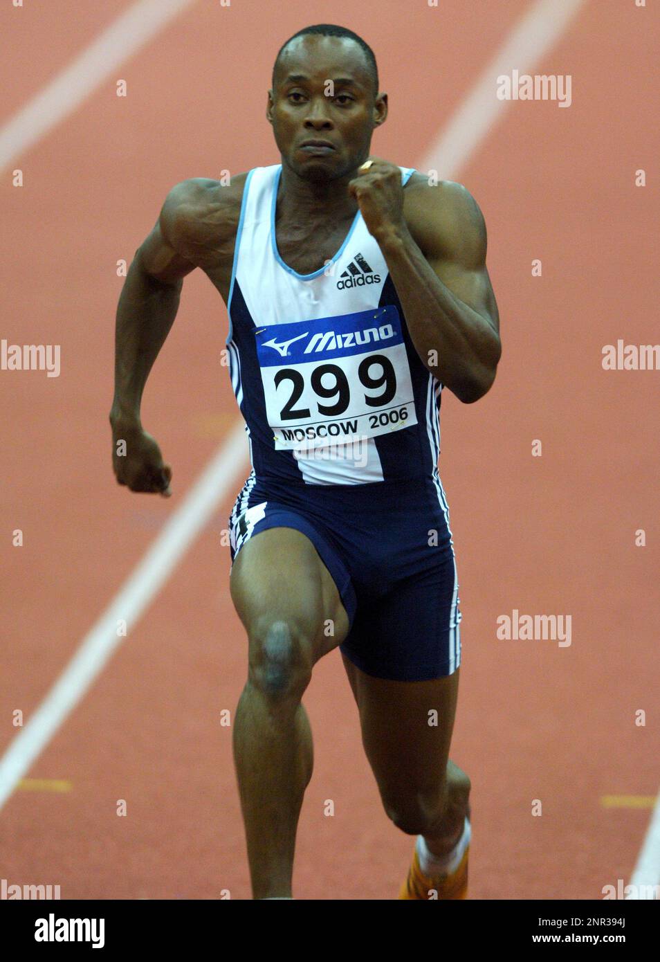 Olusoji Fasuba of Nigeria wins firstround heat of 60 meters in 6.61 in