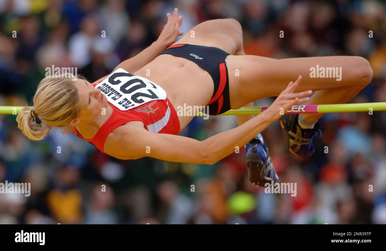 Amy Acuff (USA) places third in the women's high jump at 6-5 (1.96m ...
