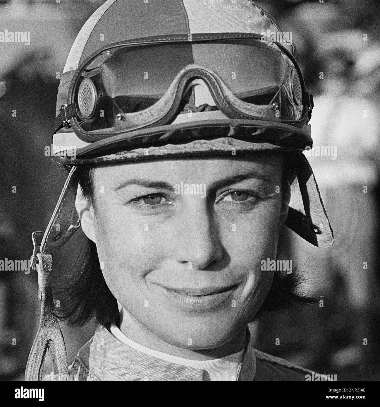 Jockey Robyn Smith after a horse race at Santa Anita Race Track in