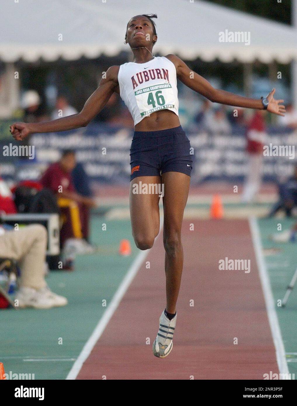 Elva Goulbourne of Auburn wins the women's long jump in the NCAA track