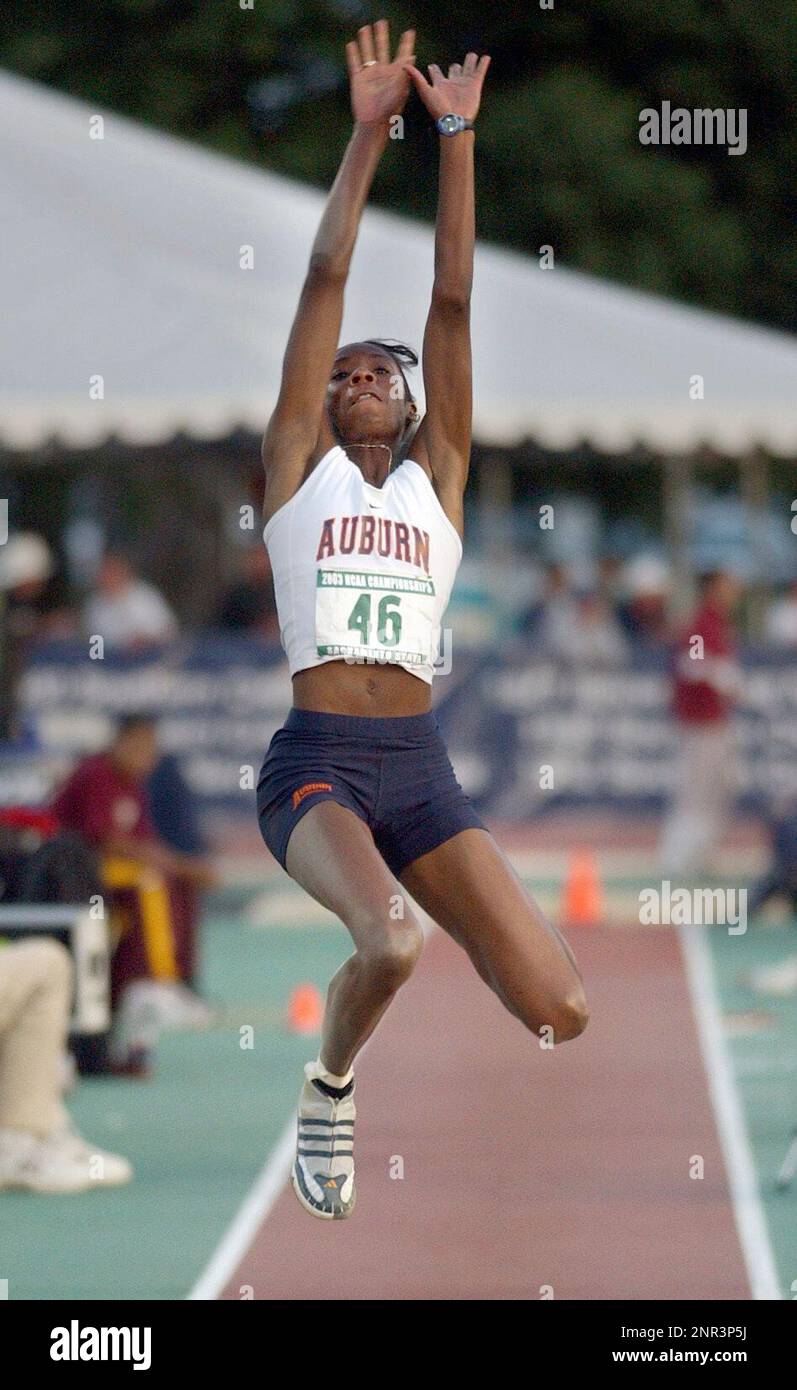 Elva Goulbourne of Auburn wins the women's long jump in the NCAA track