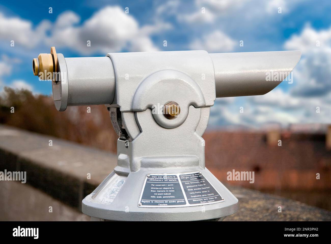 Binoculars on a castle wall Stock Photo Alamy