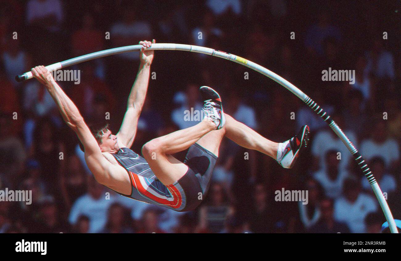 May 26, 2002; Eugene, OR, USA; Tye Harvey competes in the pole vault in