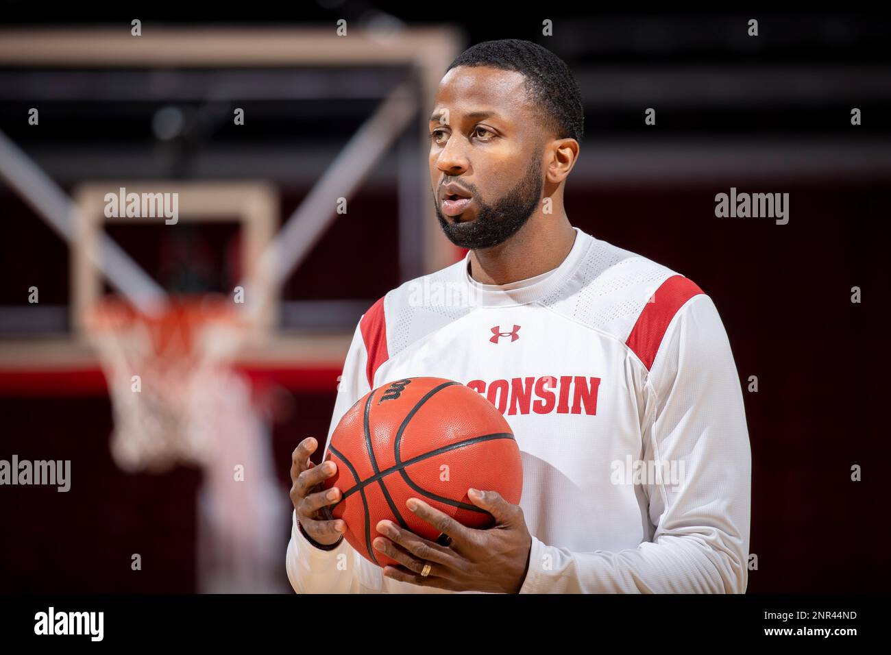 Wisconsin Badgers assistant coach Alando Tucker prior to an NCAA Big Ten  Conference college basketball game