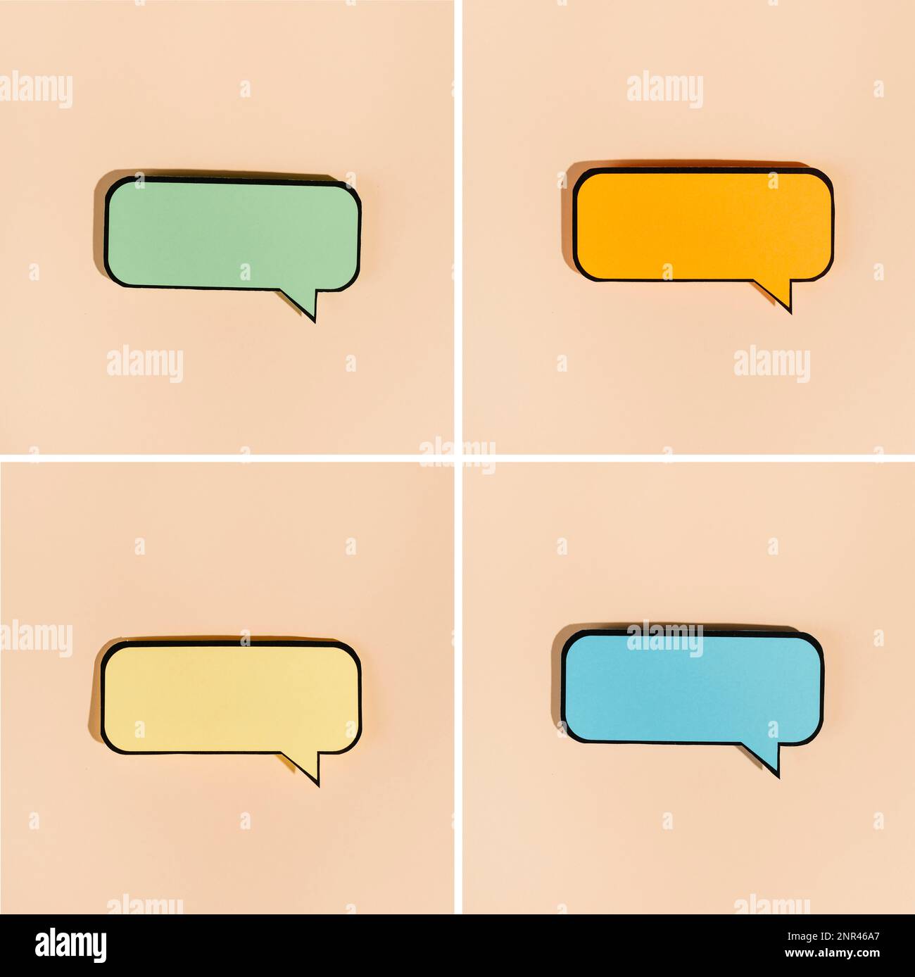 set colored comic bubbles beige background. High resolution photo Stock Photo