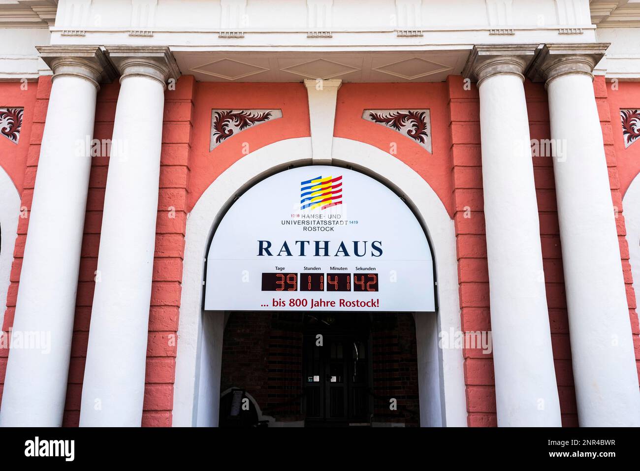 Digital clock, countdown, 800 years, city anniversary, city hall, Rostock, Mecklenburg-Vorpommern, Germany Stock Photo