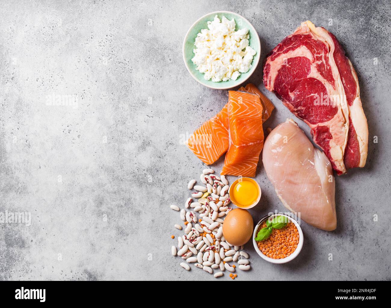 Assortment of natural sources of protein from food meat, fish, chicken