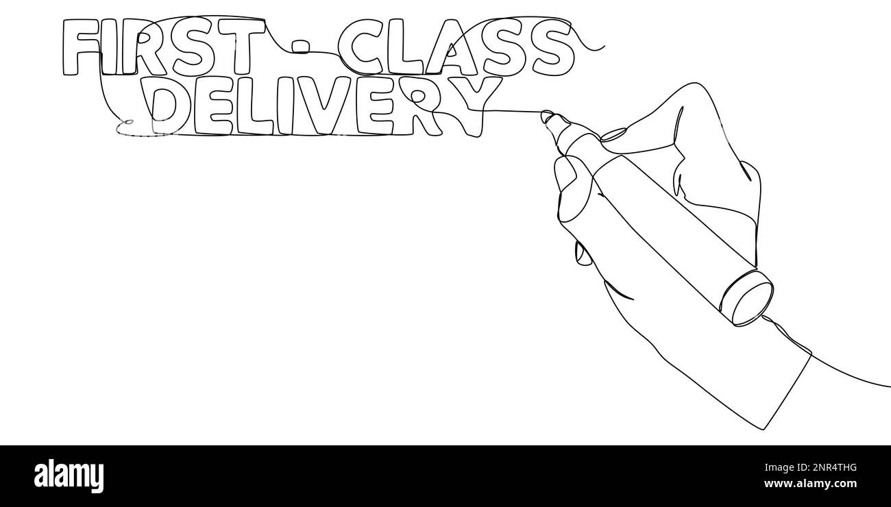 One continuous line of FirstClass Delivery text written with a pencil