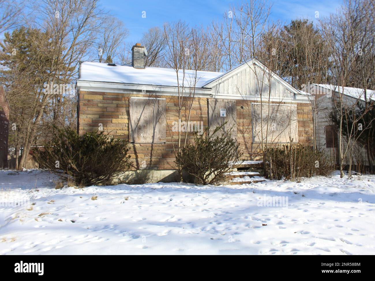 Abandoned stone paneled home in Detroit's Brightmoor neighborhood in ...