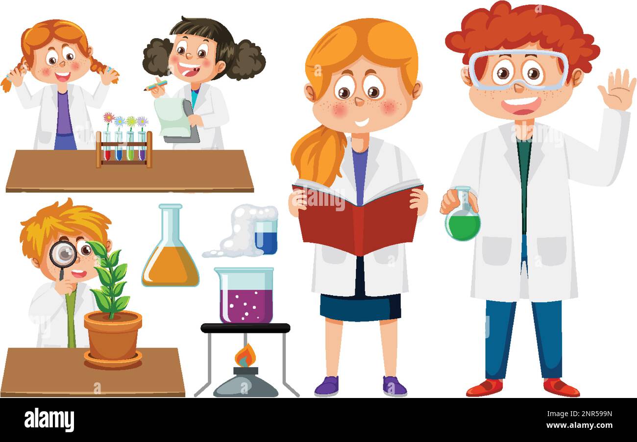 Scientist and student doing chemistry experiment illustration Stock ...