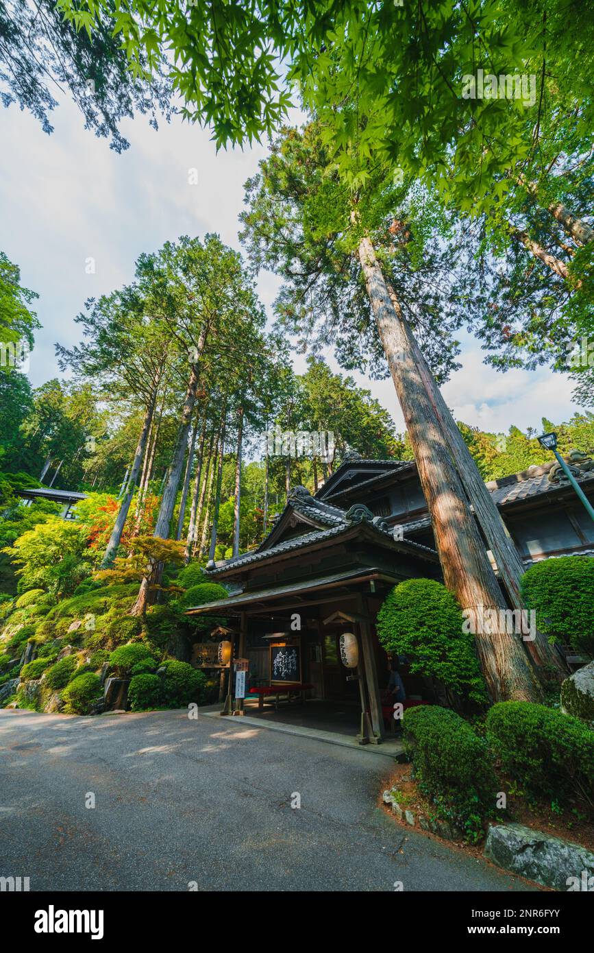 Yunoshimakan, a traditional ryokan inn located in the mountains above Gero Onsen. The 3-story wooden building dates back to 1931. Stock Photo