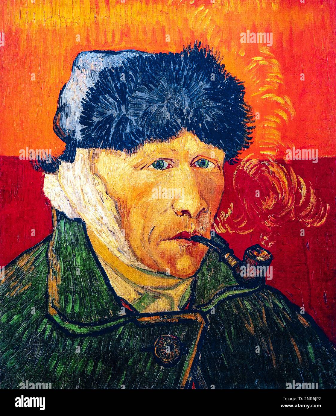 Vincent van Gogh self portrait with bandaged ear and pipe, 1889. Stock Photo