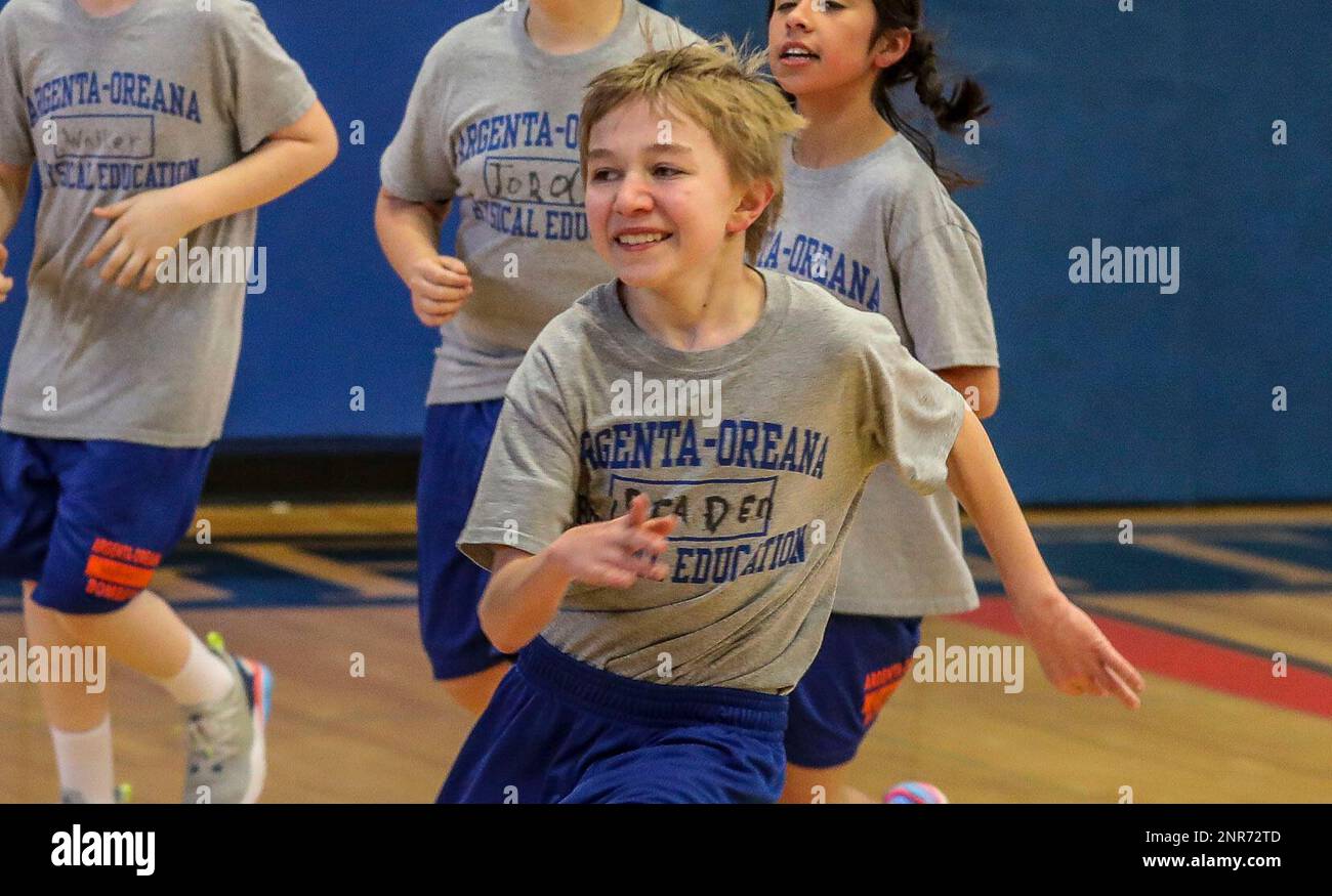 In a Feb. 10, 2020 photo, sixthgrader Braden McCosky runs during a