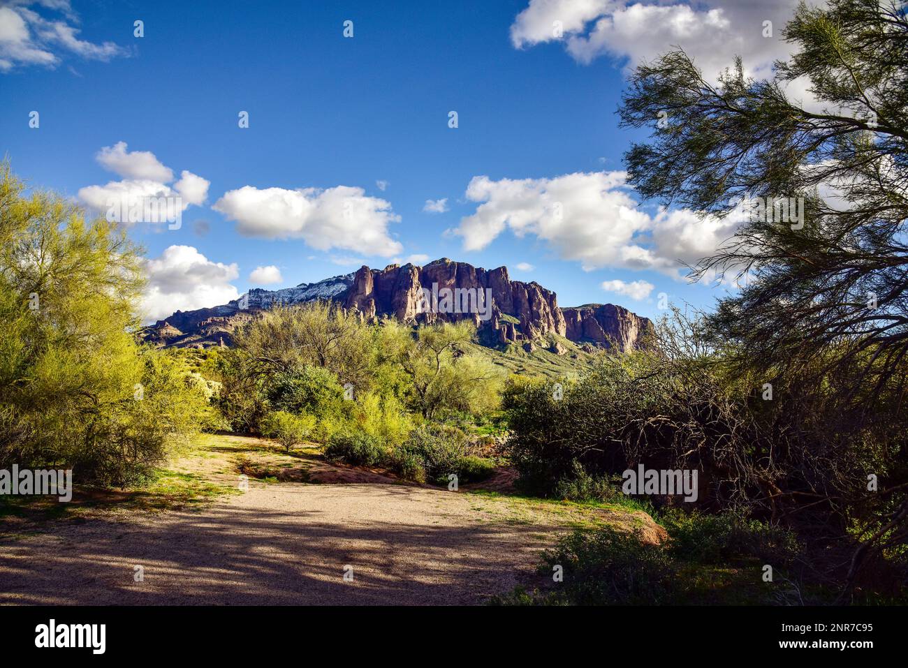 The Superstition Mountain Range landscape near Apache Junction, Arizona