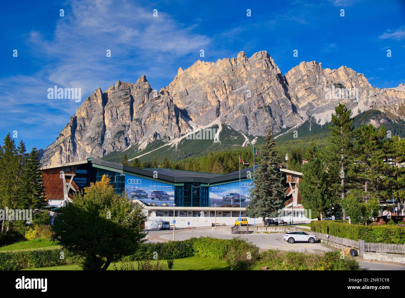 Stadio olimpico del ghiaccio with Rocky peaks Pomagagnon background Via