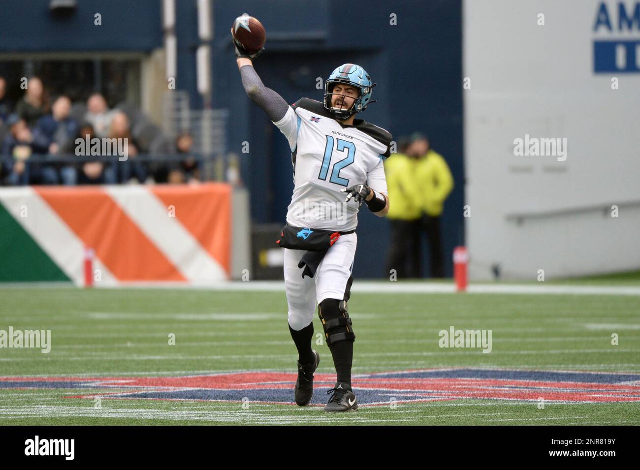 SEATTLE, WA - FEBRUARY 22: Dallas Renegades running back Cameron Artis-Payne  (34) looks up field after catching the ball during an XFL football game  between the Dallas Renegades and the Seattle Dragons