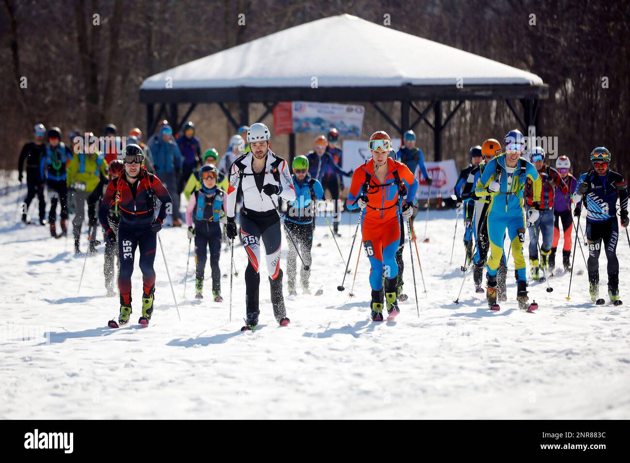 Racers take off at the start of the Thunderbolt Ski Race, the first held since 2015, at the base