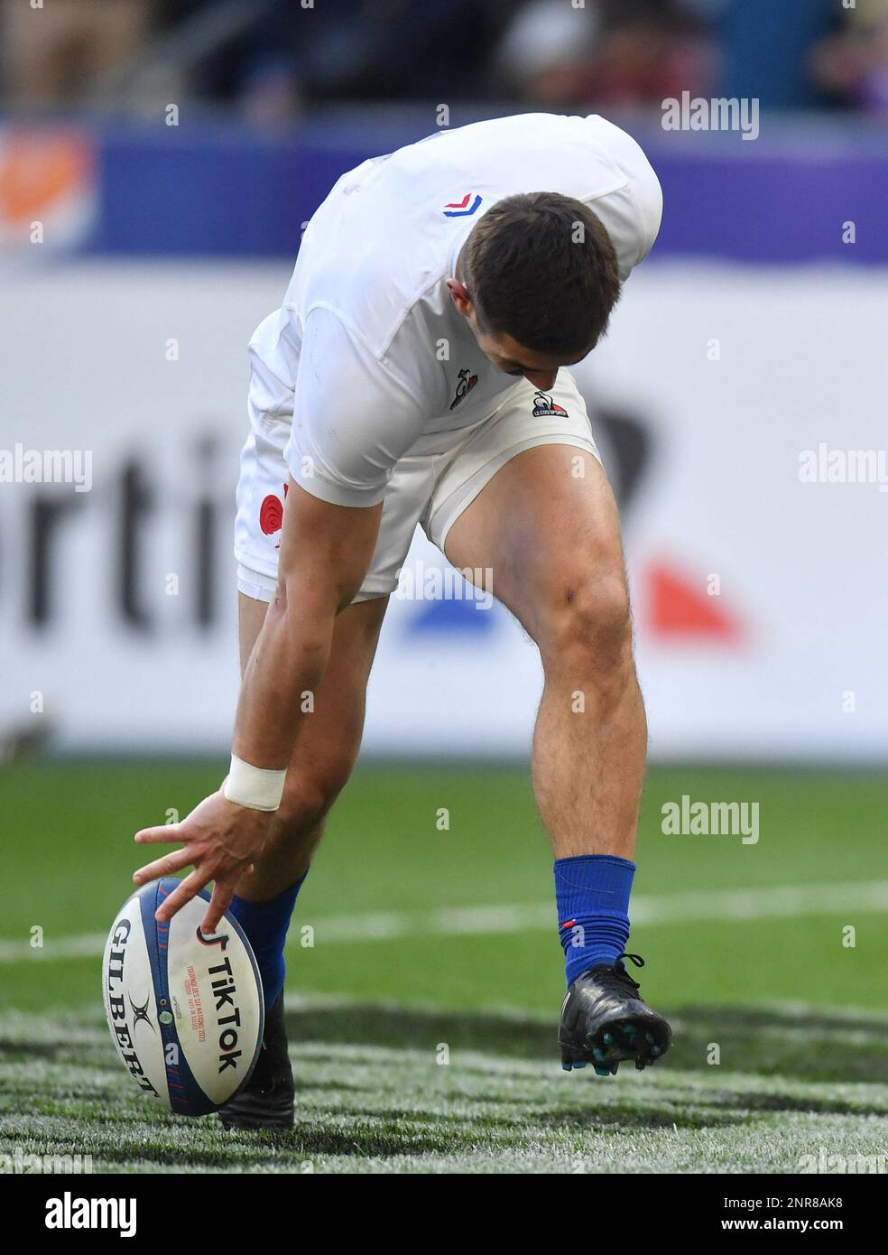 Paris, France. 26th Feb, 2023. Thomas Ramos scores his tryduring the ...
