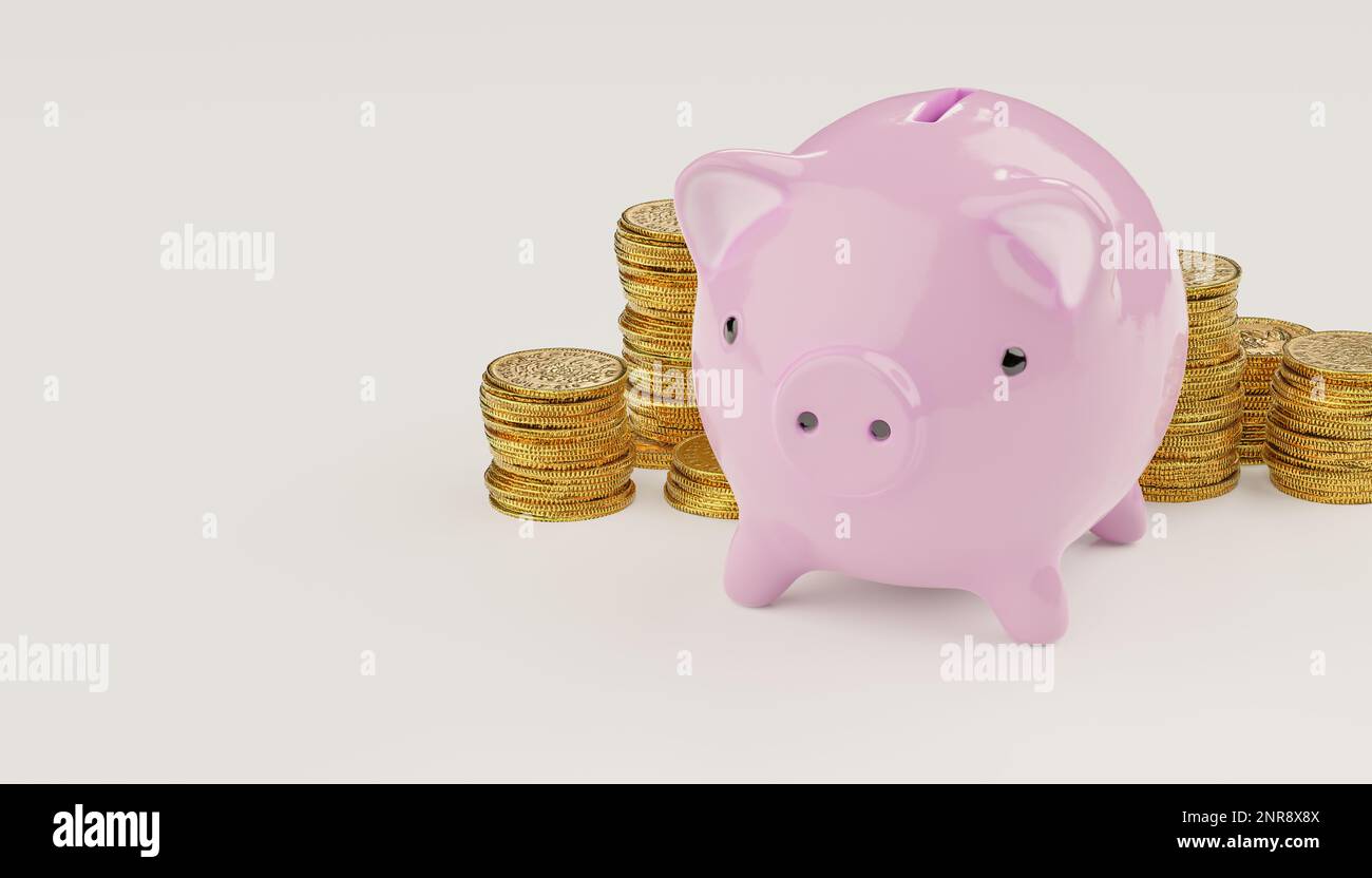 Piggy bank. Piggy Bank with stacks coins on white background. Target