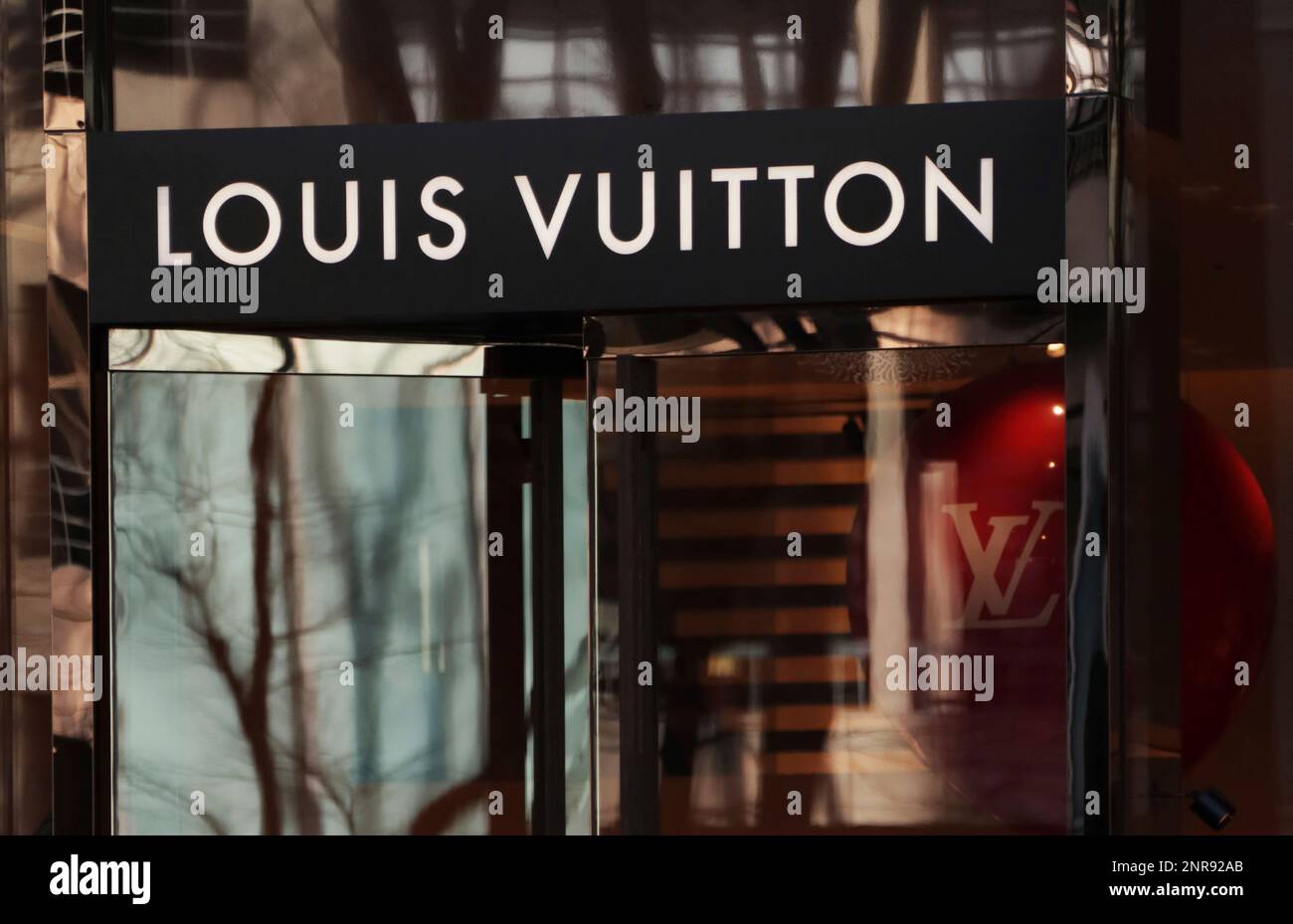 The logo of Louis Vuitton Malletier is seen in Shibuya Ward, Tokyo on  January 19, 2020.