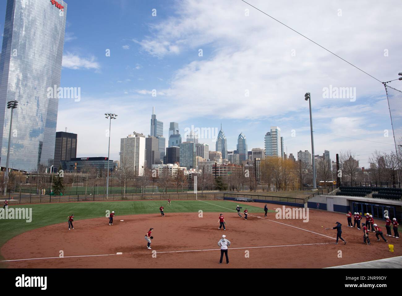 The Penn softball team practices Wednesday, Feb. 12, 2020, in