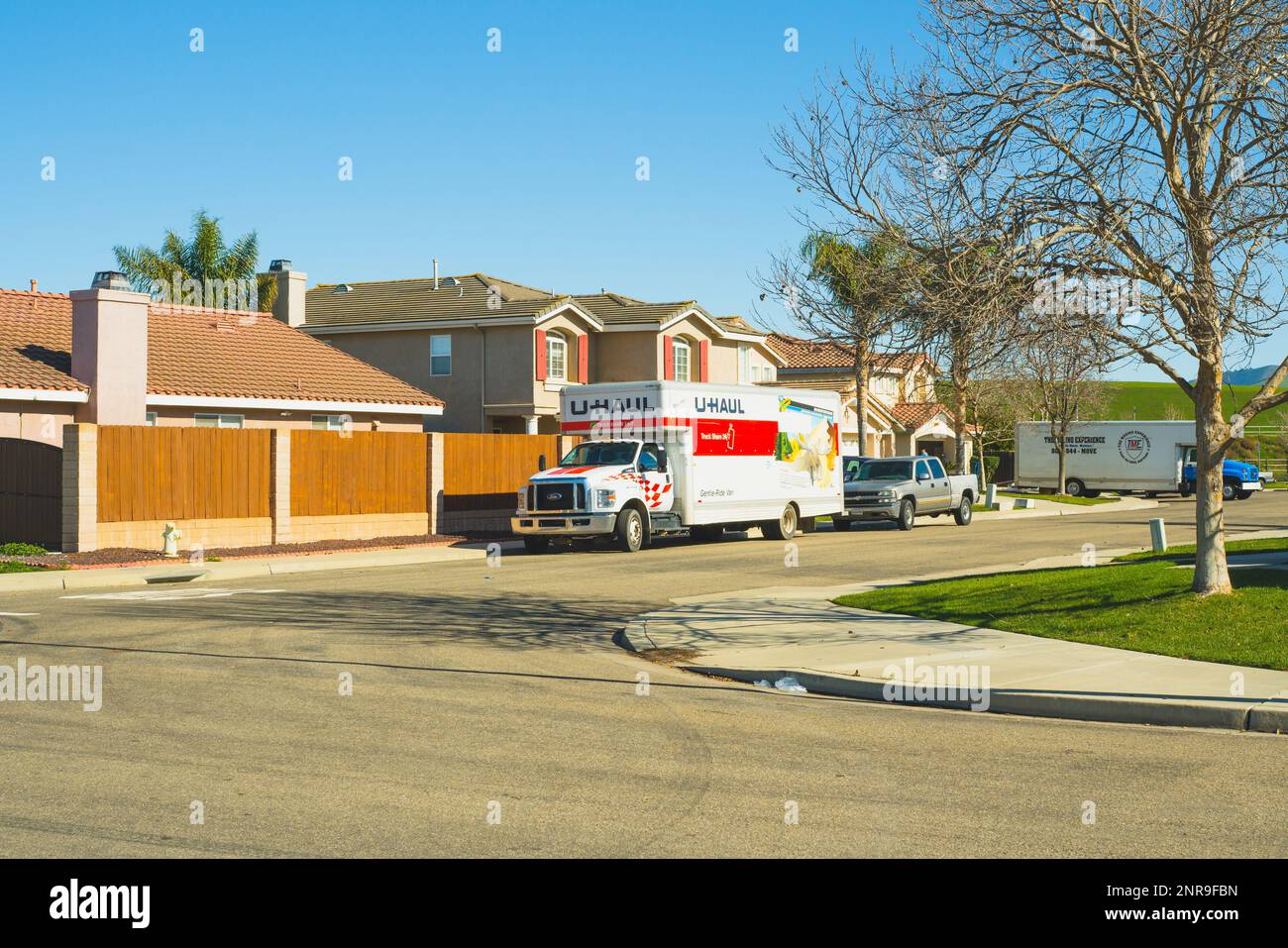 Santa Maria, California, USAJanuary 20, 2023. UHaul rental truck parked on the street close to