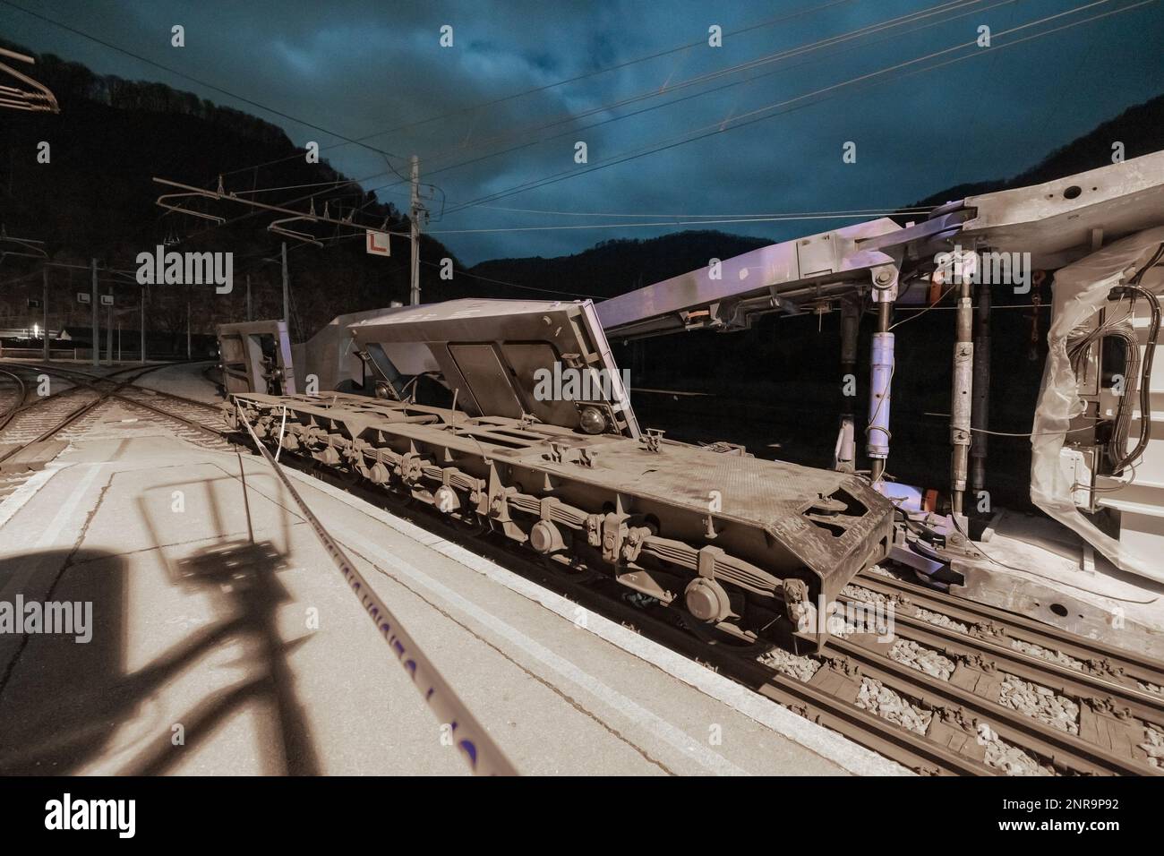 Train Fall Improper Loading Heavy and wide load of electric transformer on a special train rolled ...