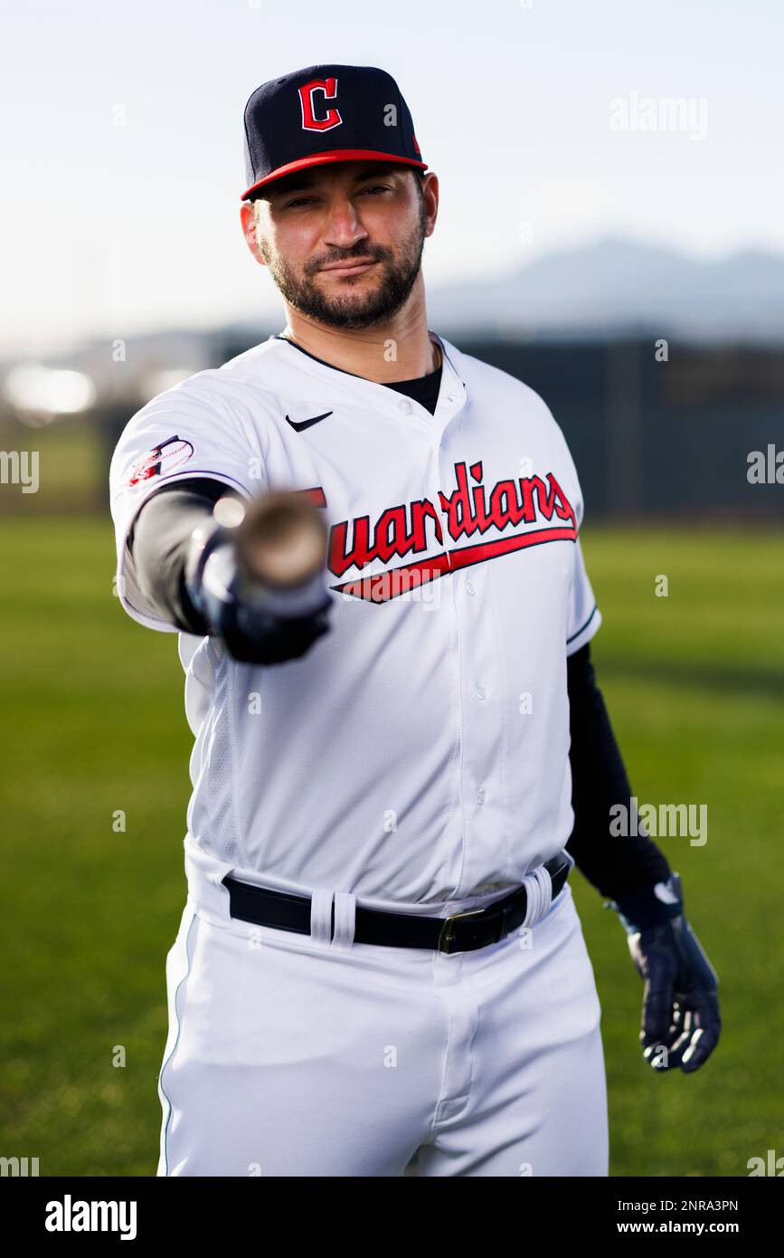 GOODYEAR, AZ - FEBRUARY 23: Catcher Mike Zunino (10) poses for a portrait  during the Cleveland Guardians photo day on February 23, 2023 at Goodyear  Ballpark in Goodyear, AZ. (Photo by Ric