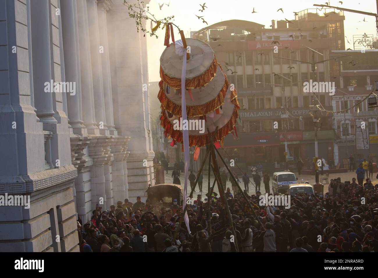 Kathmandu, Bagmati, Nepal. 27th Feb, 2023. Nepali people hoist a