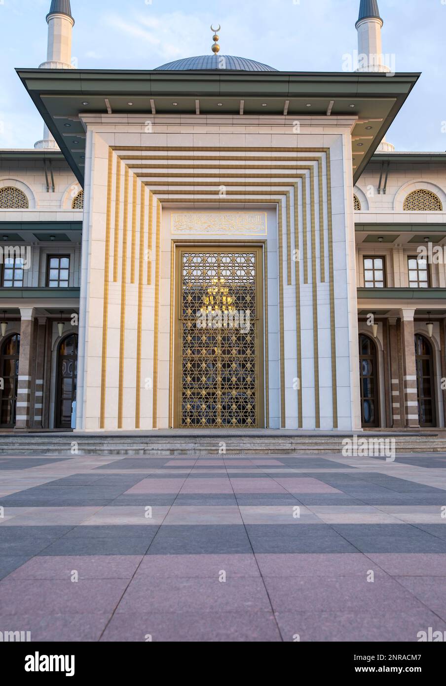 Gate with gold ornaments and a mosque in Ankara, Millet Mosque, Ankara Stock Photo