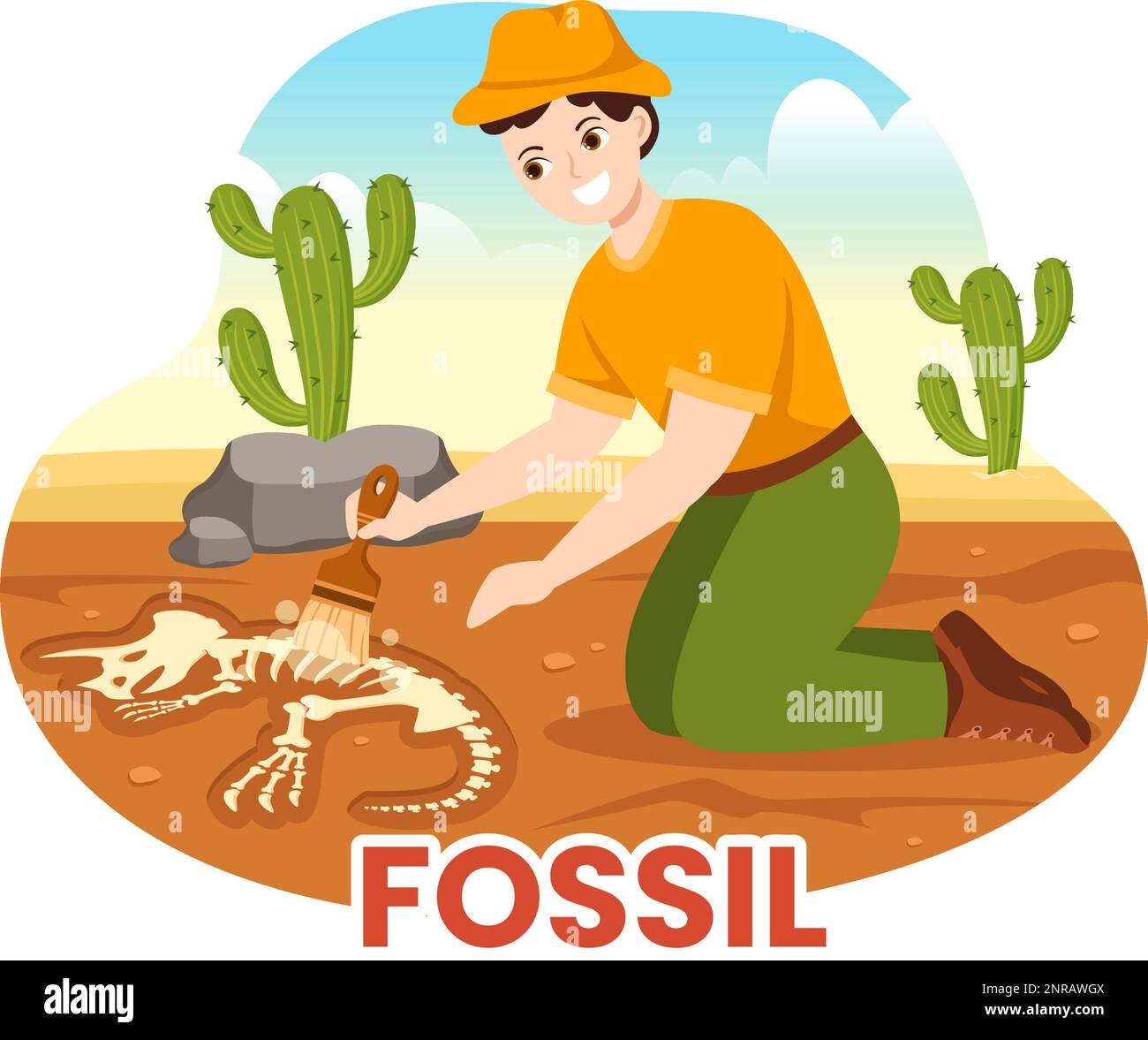 Fossil Illustration with Archaeologists Finds Dinosaurs Skeletons on