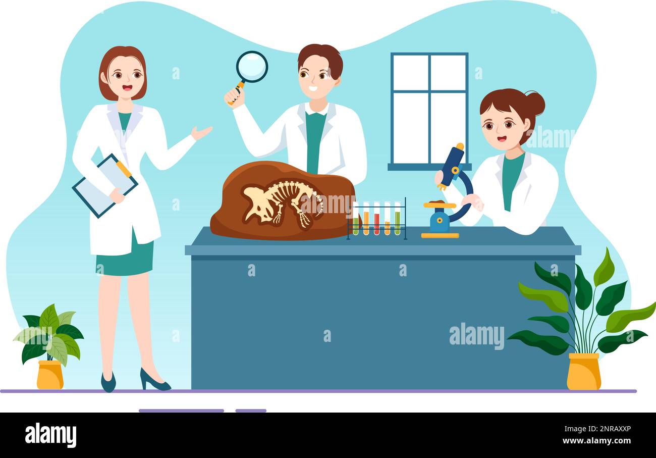 Fossil Illustration with Archaeologists Finds Dinosaurs Skeletons on