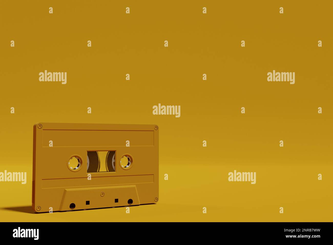 Tape Audio Cassete Music Retro Yellow color, Mock up. 3d rendering