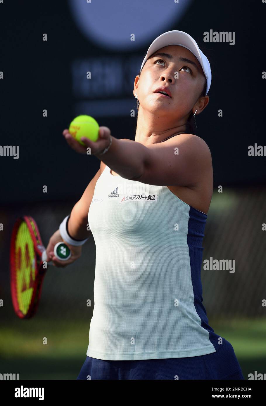 NEWPORT BEACH, CA - JANUARY 27: WTA tennis player Era Hozumi (JPN) returns  a shot during the first round of the Oracle Challenger Series tennis  tournament played on January 27, 2020 at