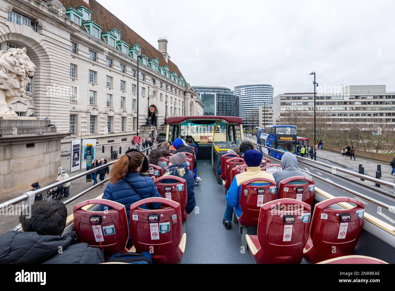 London, UK - February 12, 2023: London Tour on Big Ban Bus. sight seeing and holydays concept Stock Photo
