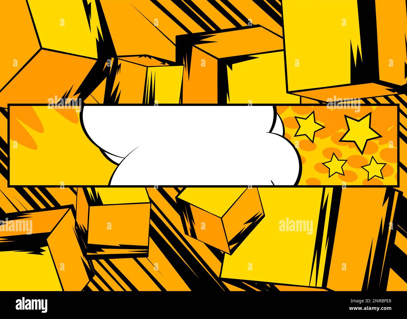 Blank comic book speech bubble background with cube shapes. Yellow comics cartoon template. Stock Vector