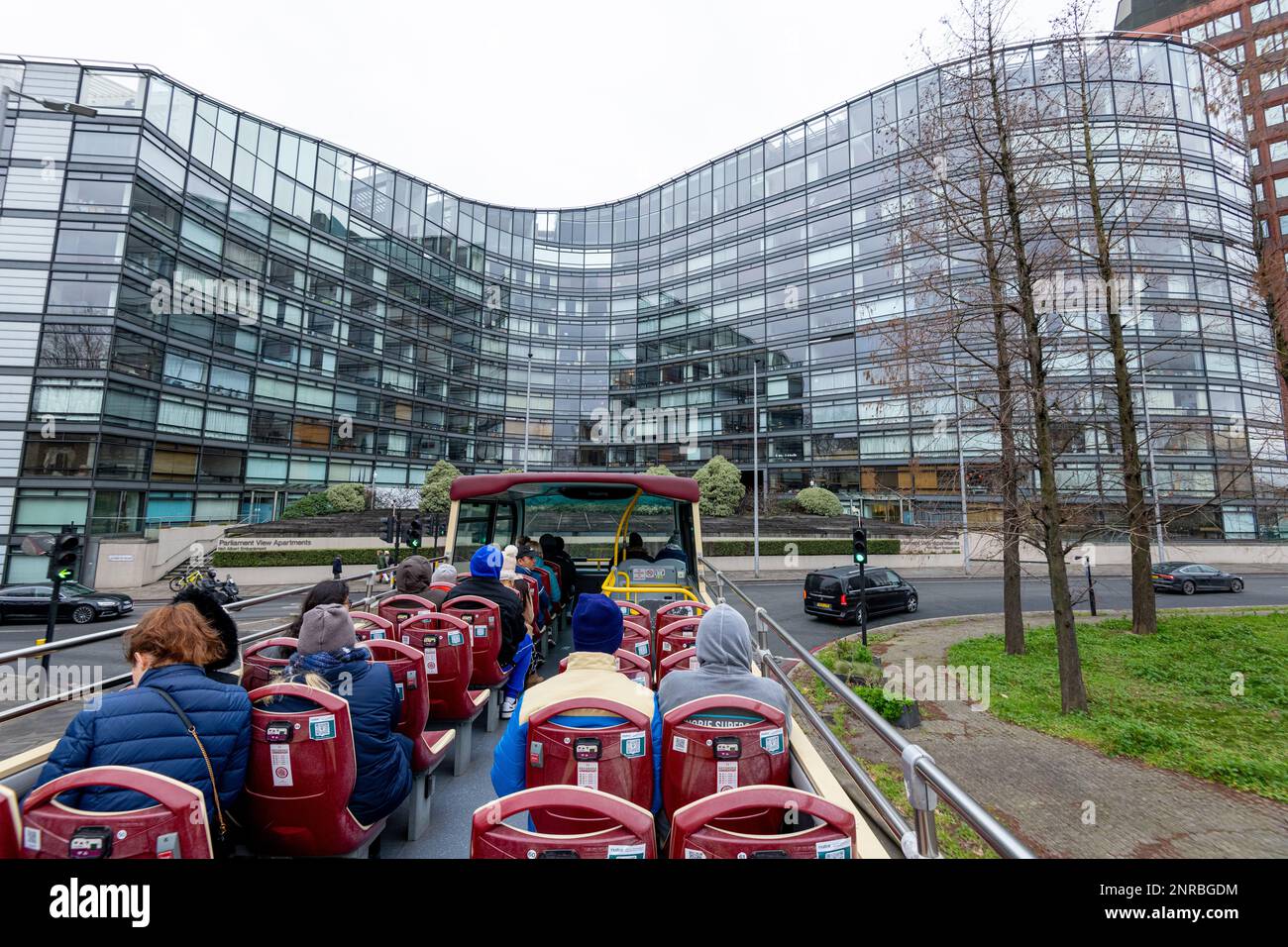 London, UK - February 12, 2023: London Tour on Big Ban Bus. sight seeing and holydays concept Stock Photo