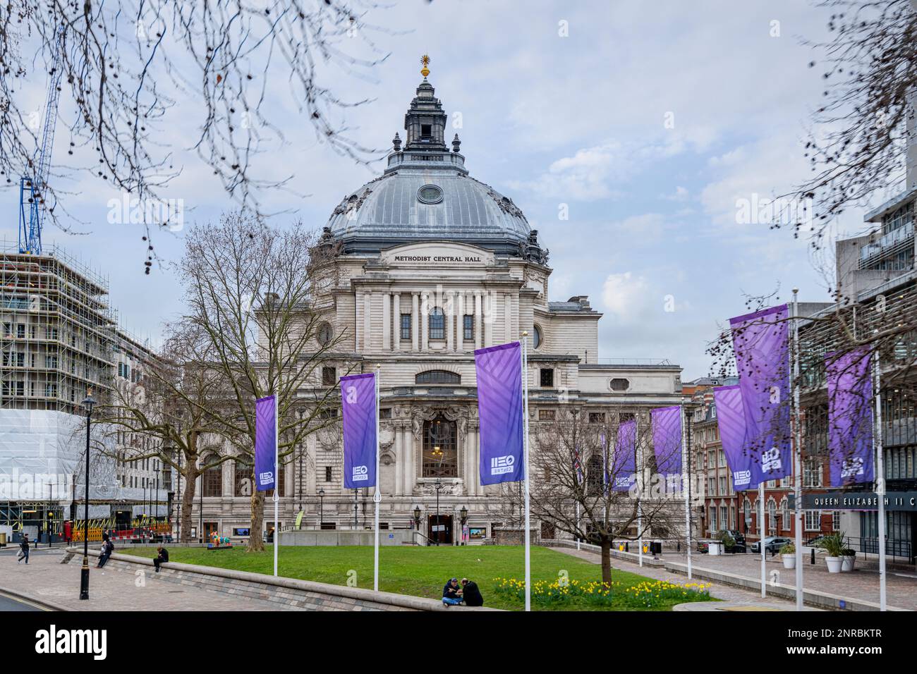 London, UK - February 12, 2023: Methodist central hall on Westminster Square, London, UK. Middlesex Guildhall Stock Photo