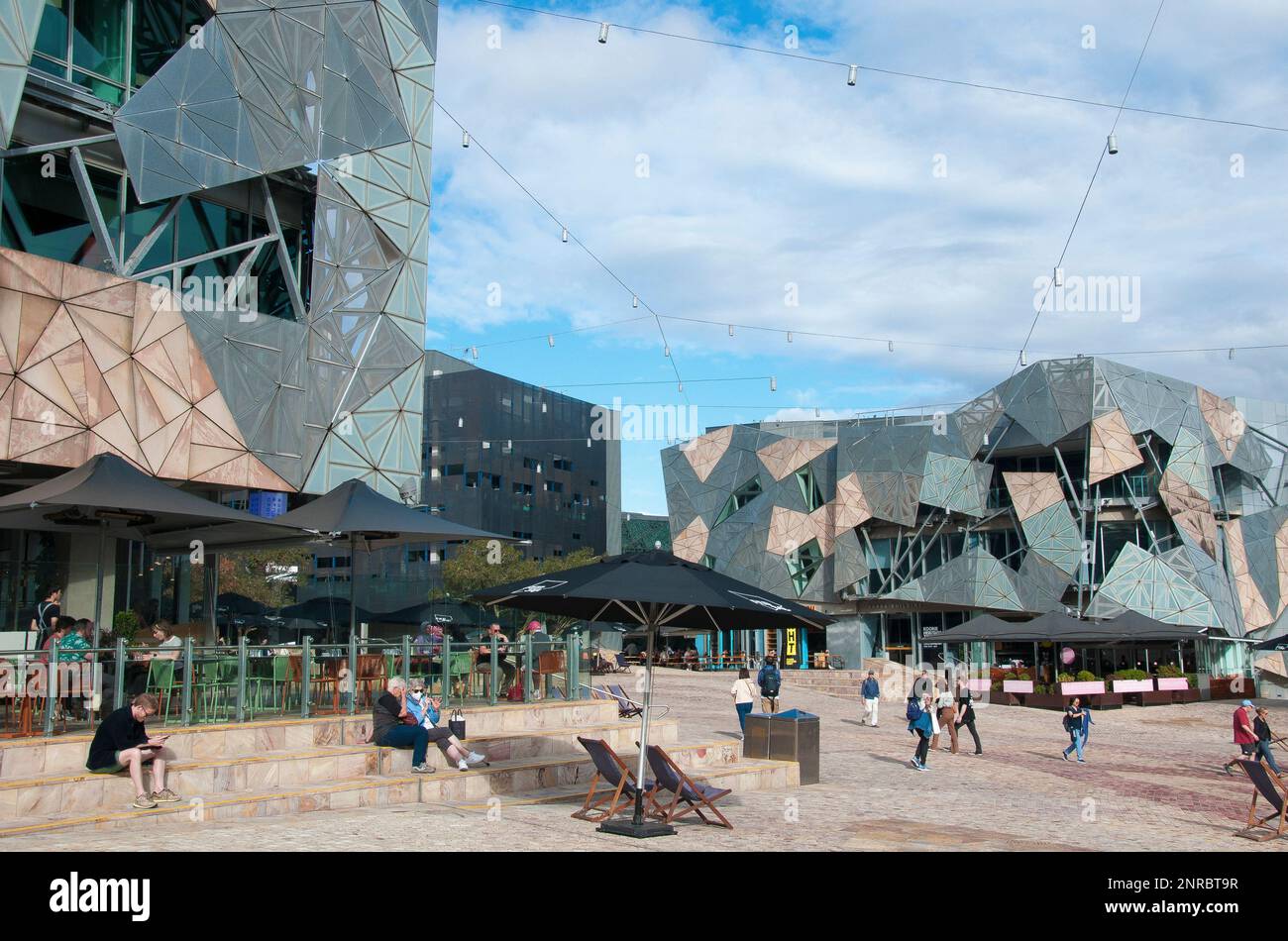 Federation Square, downtown Melbourne, Feb. 2023 Stock Photo