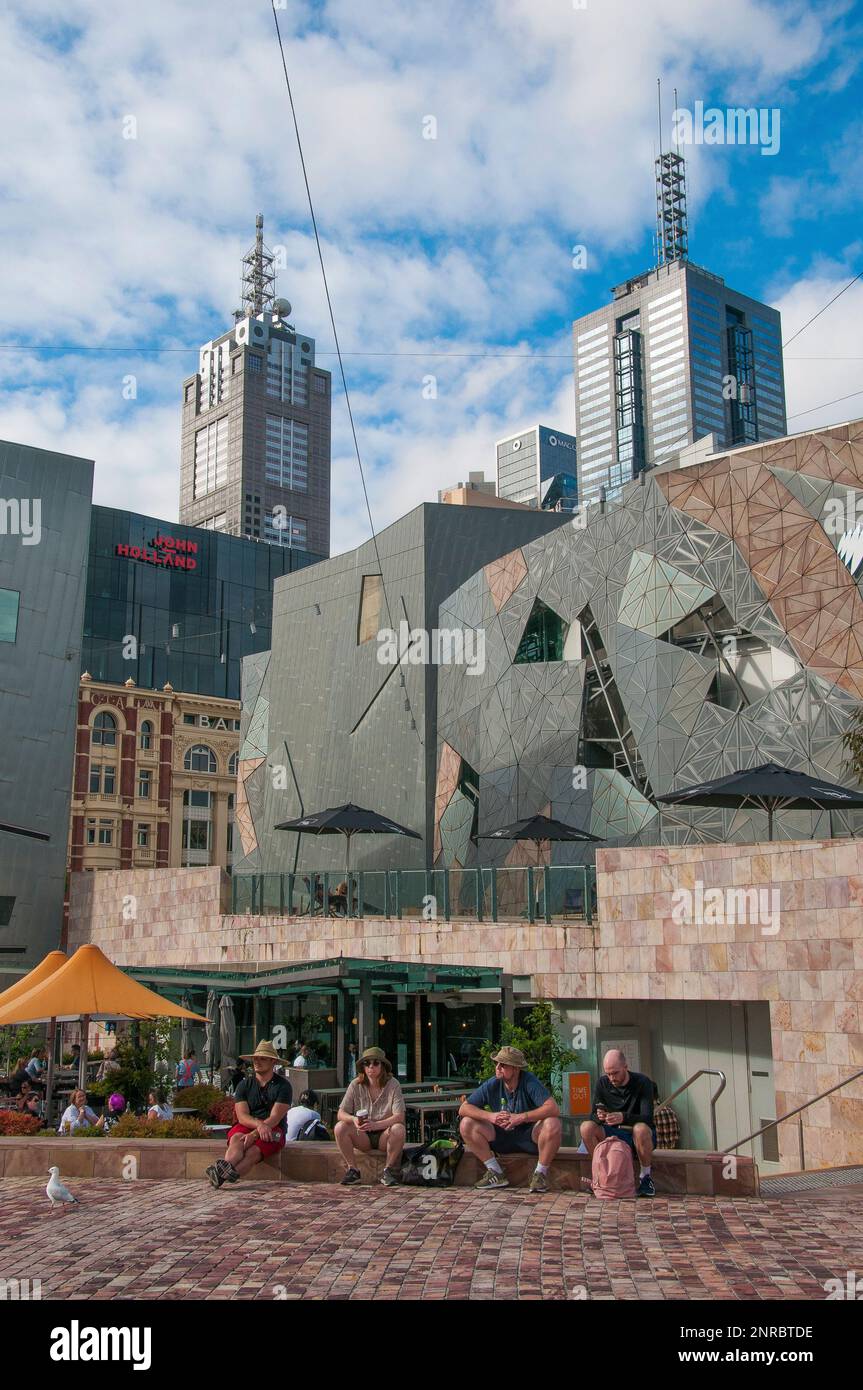 Federation Square, downtown Melbourne, Feb. 2023 Stock Photo