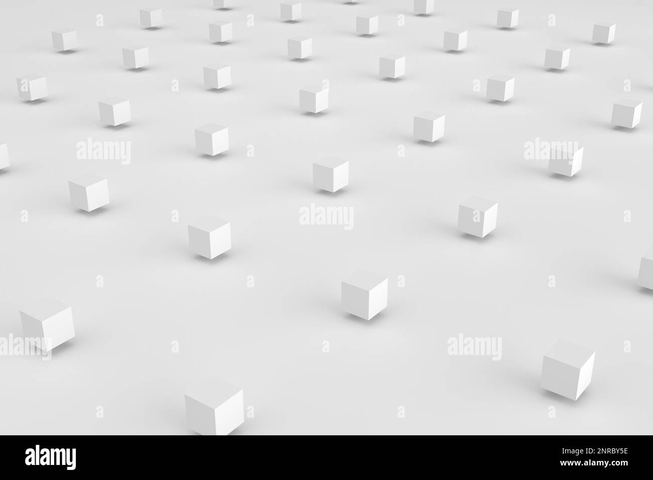 Levitating cubes on white background. Abstract 3d rendering of