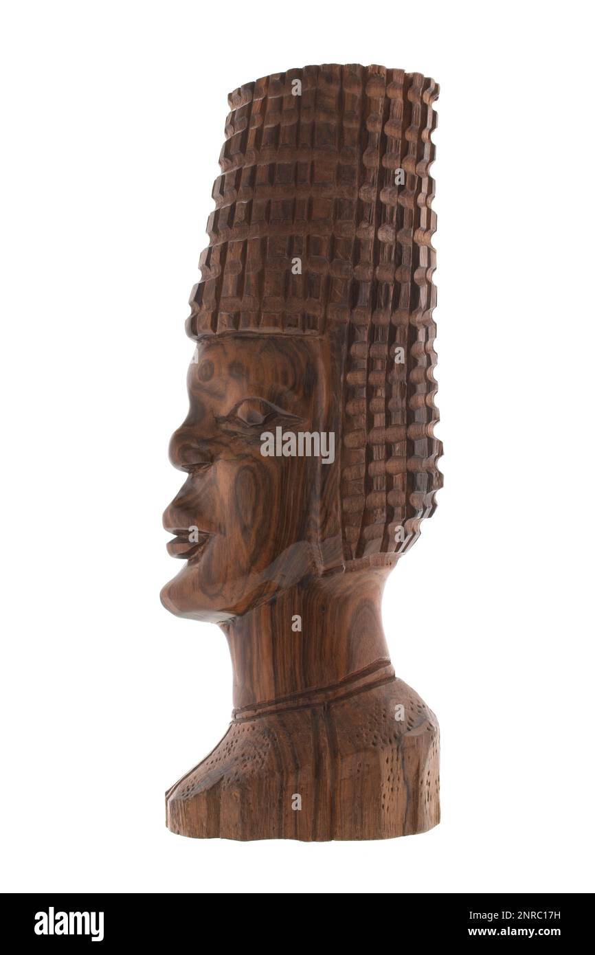 Female Ghanaian wooden head busts on white background Stock Photo