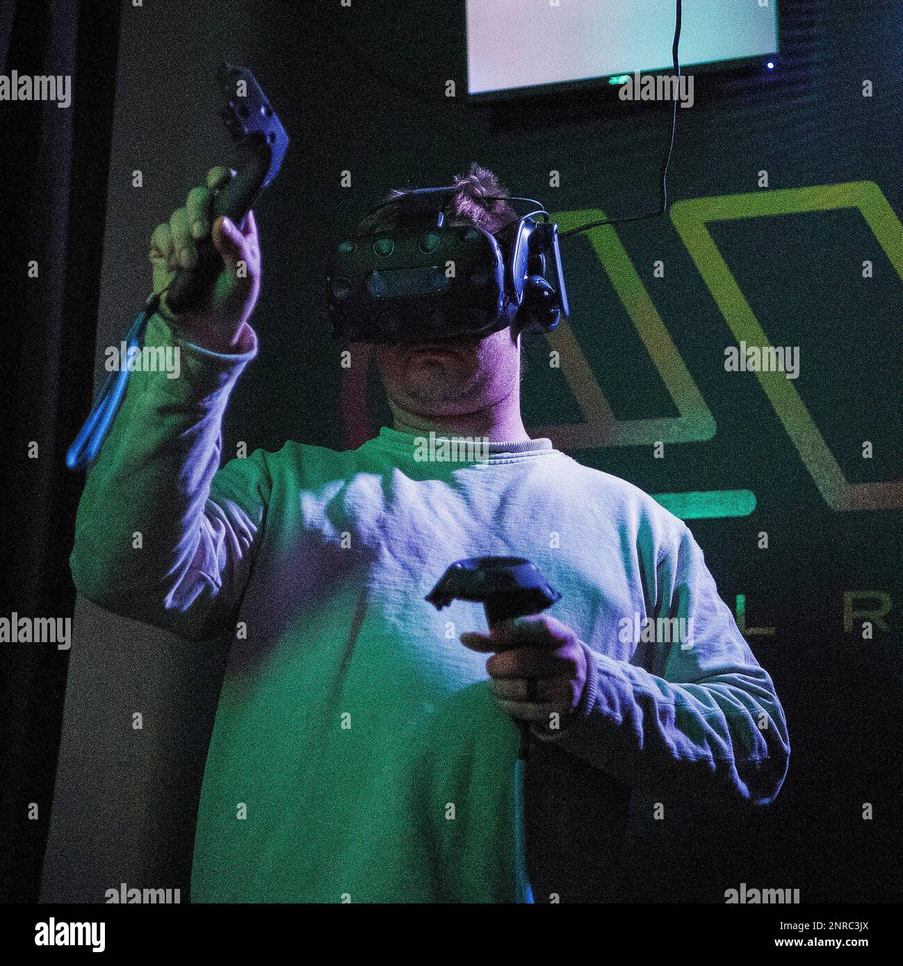 In this Jan. 20, 2020, photo, August Hinz wears a virtual reality
