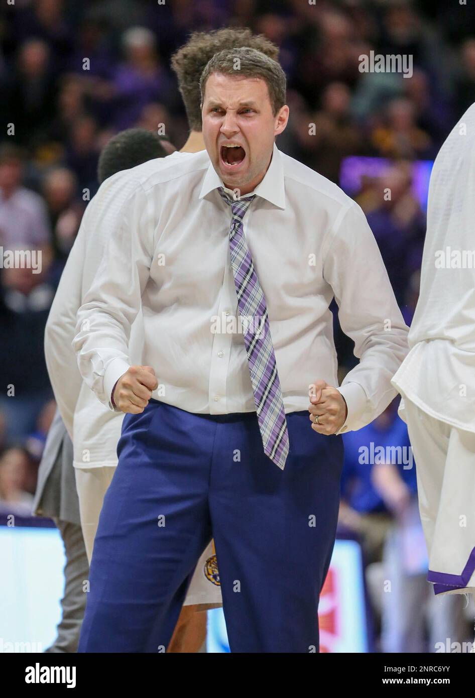 January 21, 2020 LSU Head Coach Will Wade celebrates a big play during