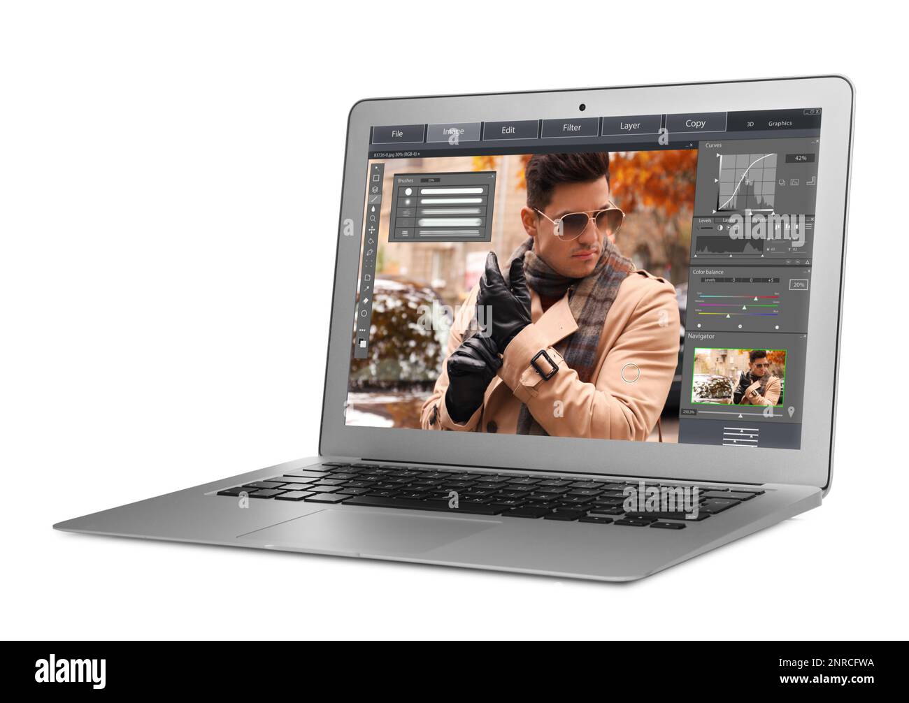 Laptop with photo editor application isolated on white Stock Photo Alamy