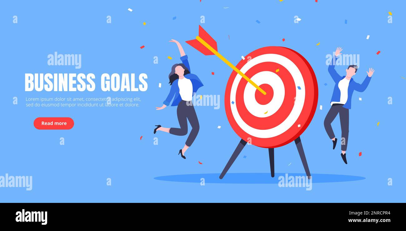 Goal achievement business concept sport target icon and arrow in the bullseye. Happy people jump